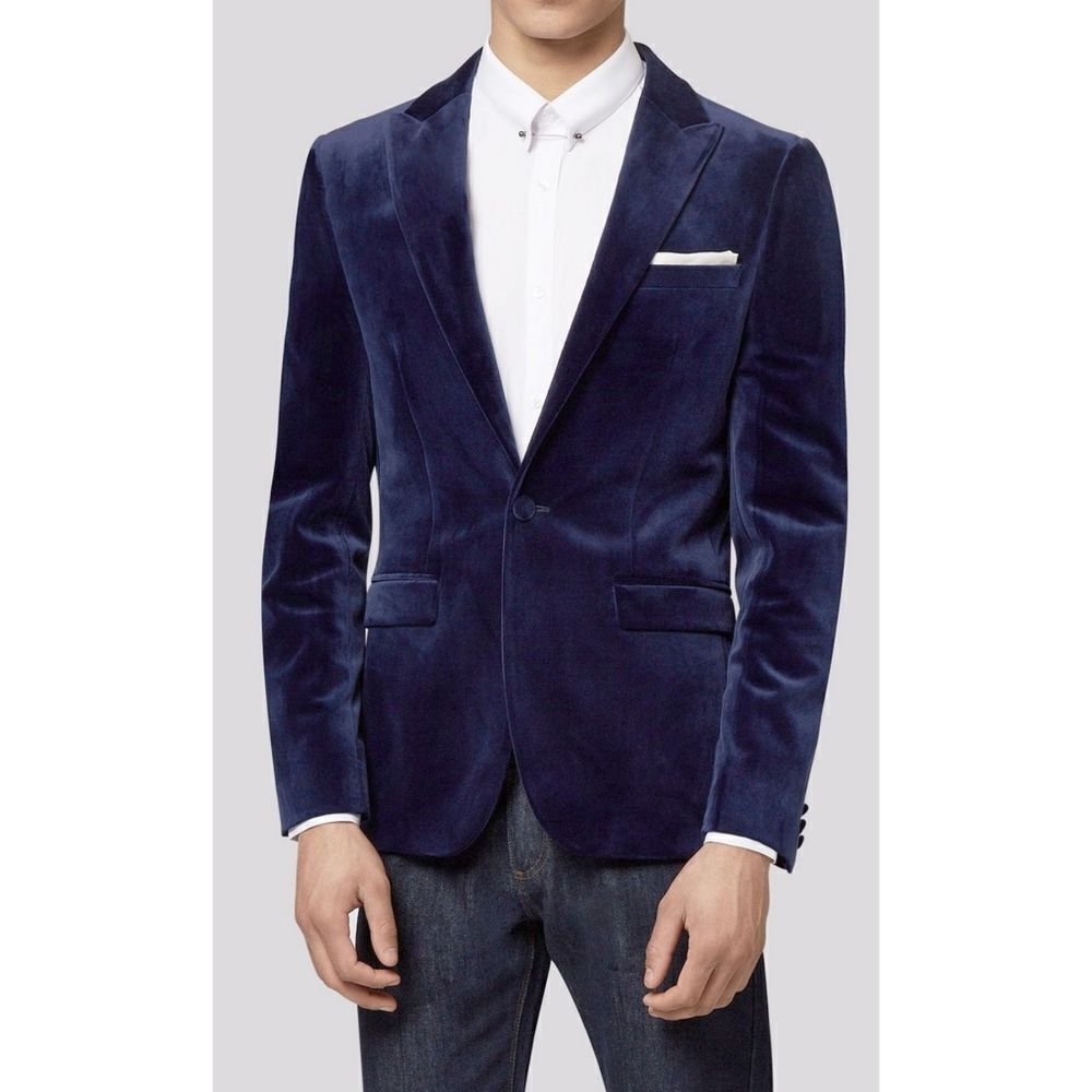 Bagozza Midnight Blue Velour Mens Blazer US Size 44 EU Size 54